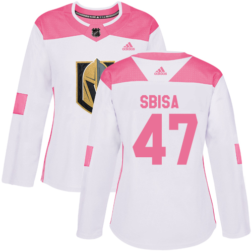 Adidas Golden Knights #47 Luca Sbisa White/Pink Authentic Fashion Women's Stitched NHL Jersey